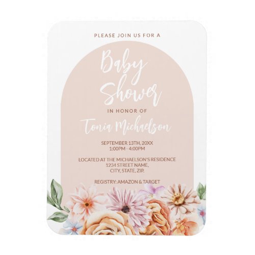 Boho Neutral Floral Baby Shower Magnet