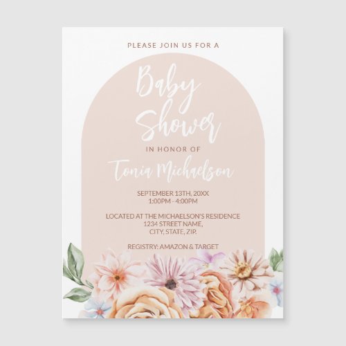 Boho Neutral Floral Baby Shower Magnet Invitation