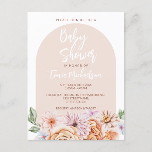 Boho Neutral Floral Baby Shower Postcard
