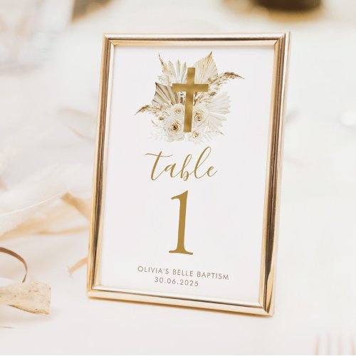 Boho Neutral Floral Baptism Table Numbers