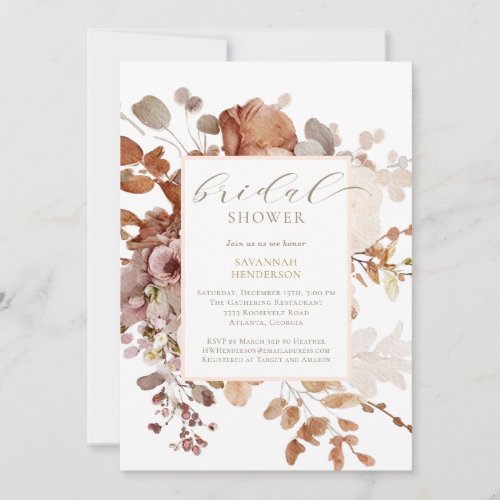 Boho Neutral Floral Bridal Shower Invitation