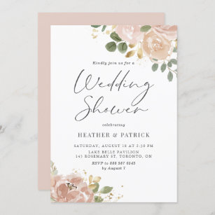Boho Neutral Flowers Faux Gold Foil Wedding Shower Invitation