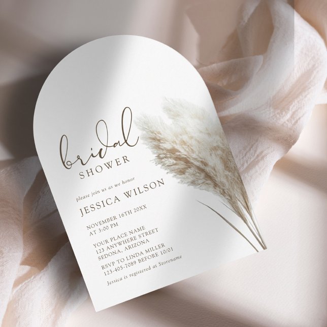 Boho Neutral Fluff Pampas Grass Arch Bridal Shower Invitation (Creator Uploaded)