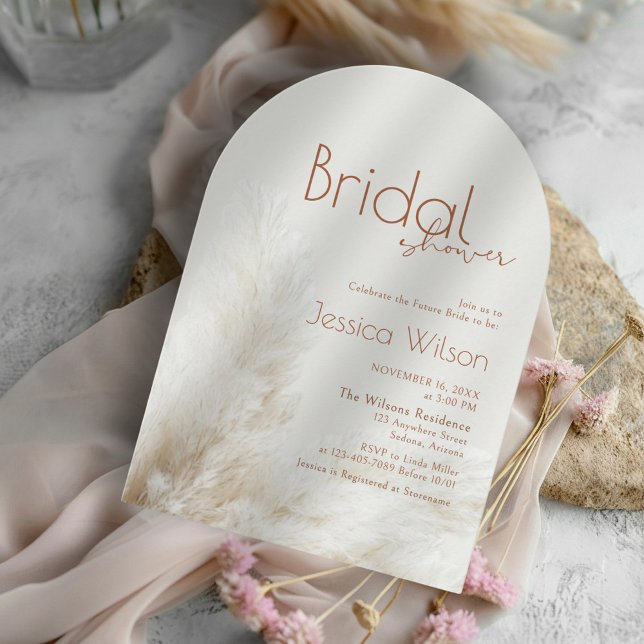 Boho Neutral Fluff Pampas Grass Arch Bridal Shower Invitation (Creator Uploaded)