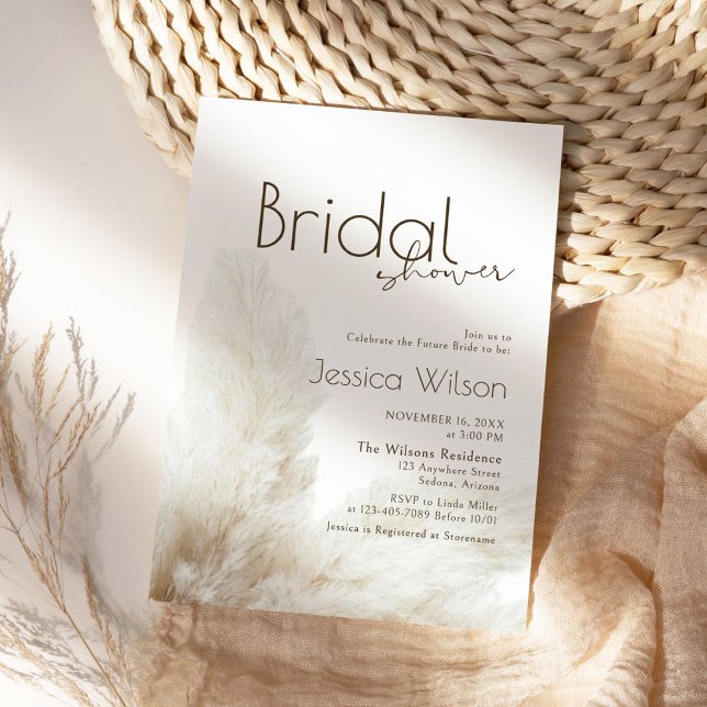 Boho Neutral Fluffy Pampas Grass Bridal Shower Invitation (Creator Uploaded)