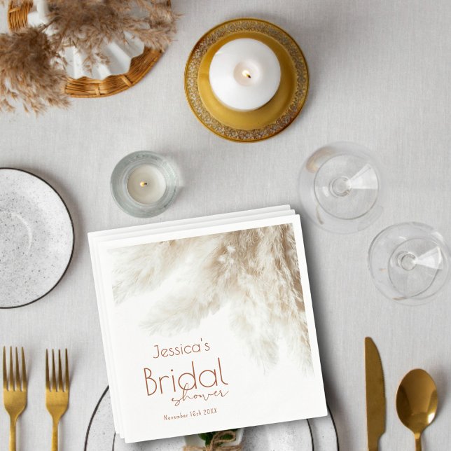 Boho Neutral Fluffy Pampas Grass Bridal Shower Napkins (Creator Uploaded)