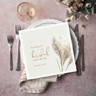 Boho Neutral Fluffy Pampas Grass Bridal Shower Napkins