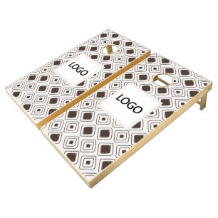 Boho Neutral Geometric Aztec Pattern Business Logo Cornhole Set