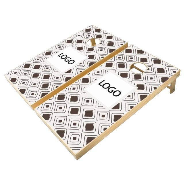 Boho Neutral Geometric Aztec Pattern Business Logo Cornhole Set (Angled)