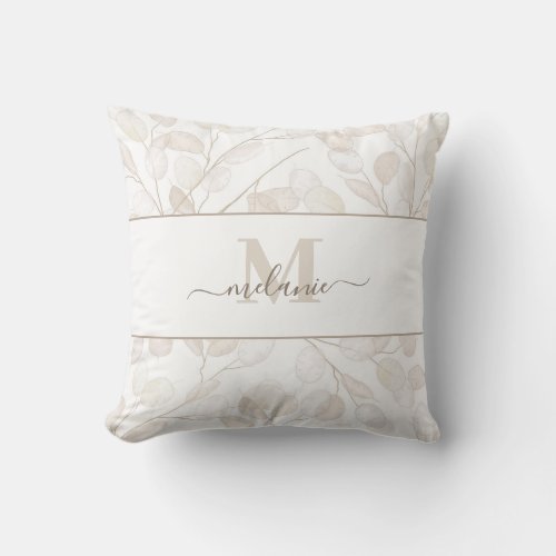 Boho Neutral Lunaria Monogram Throw Pillow