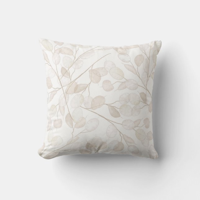 Boho Neutral Lunaria Throw Pillow (Front)