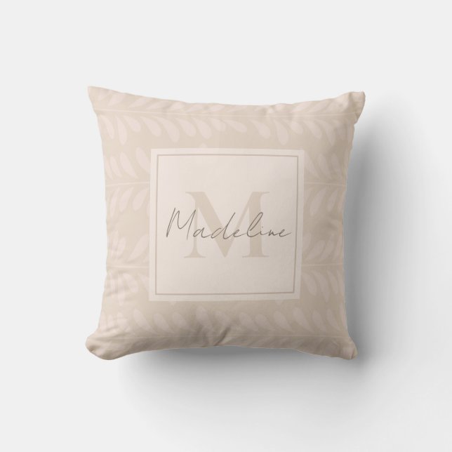 Boho Neutral Monogram Name Throw Pillow (Front)