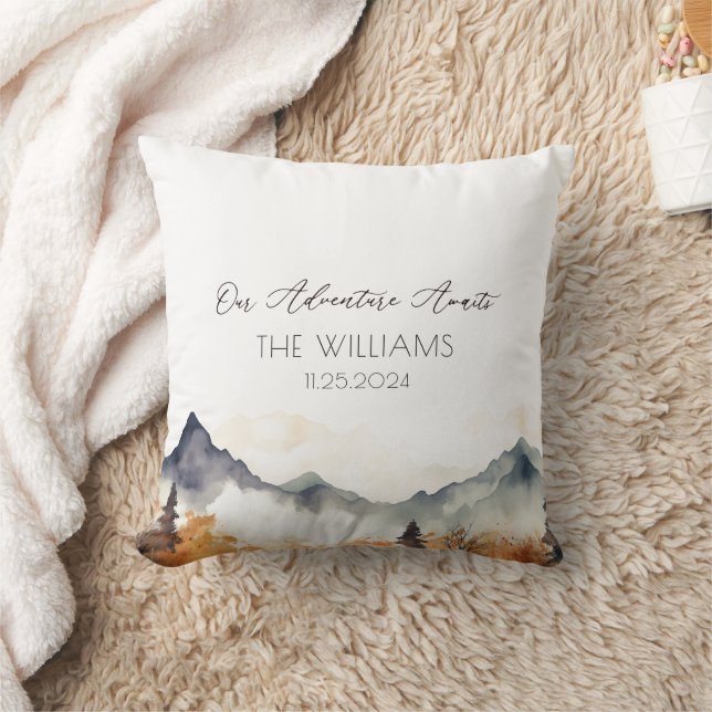 Boho Neutral Mountain Wedding Couple  Throw Pillow (Blanket)