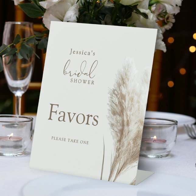 Boho Neutral Pampas Grass Bridal Shower Favors Pedestal Sign (Creator Uploaded)