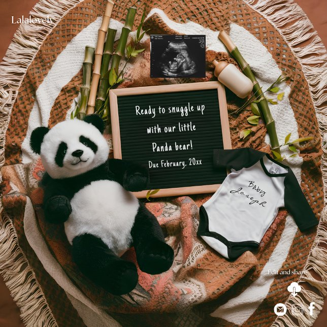Boho Neutral Panda Pregnancy Announcement Card (Creator Uploaded)
