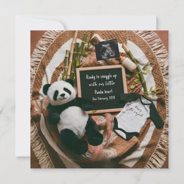 Boho Neutral Panda Pregnancy Announcement card (Front)