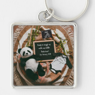 Boho Neutral Panda Pregnancy Announcement gift Keychain