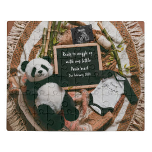 Boho Neutral Panda Pregnancy Announcement keepsake Jigsaw Puzzle