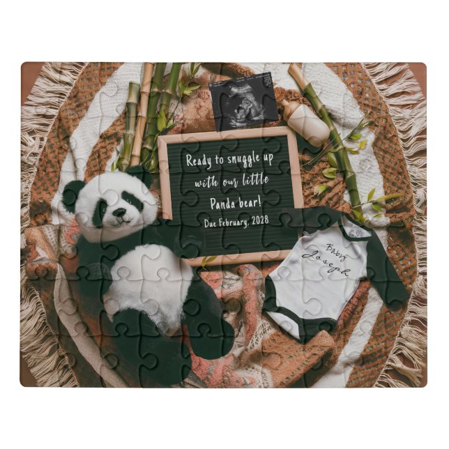 Boho Neutral Panda Pregnancy Announcement keepsake Jigsaw Puzzle (Puzzle Horizontal)
