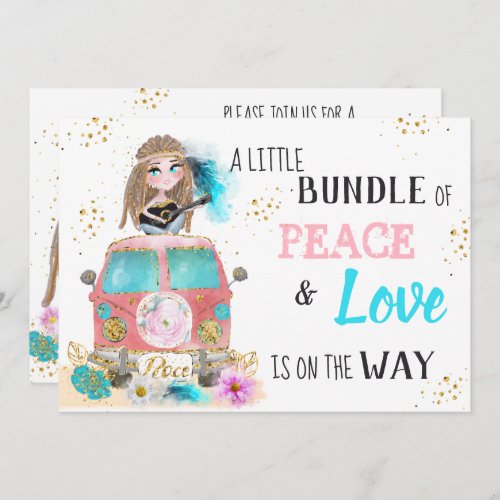 *  Boho Neutral Peace &amp; Love Hippie  Baby Shower I Invitation