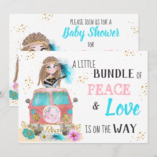 *  Boho Neutral Peace & Love Hippie  Baby Shower I Invitation (Front/Back)