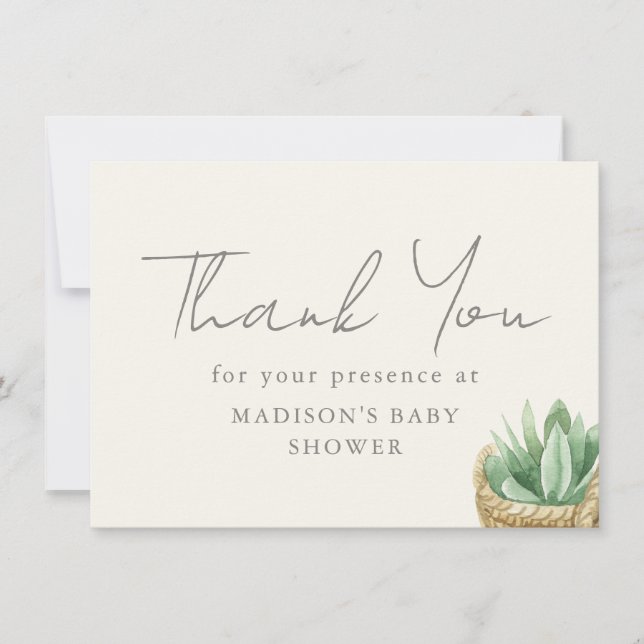 Boho Neutral Plant Baby Shower Thank You Card (Front)