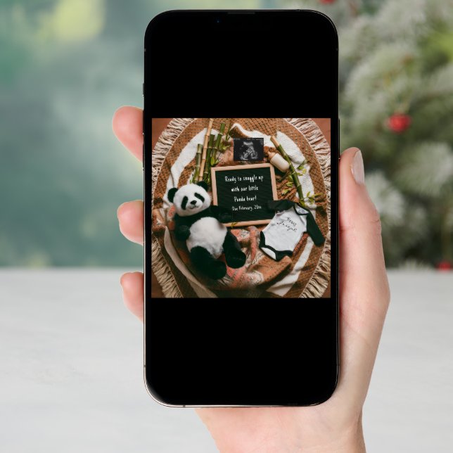 Boho neutral Pregnancy Announcement Cute Panda (Front Digital)