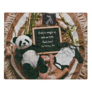 Boho neutral Pregnancy Announcement Cute Panda Jigsaw Puzzle