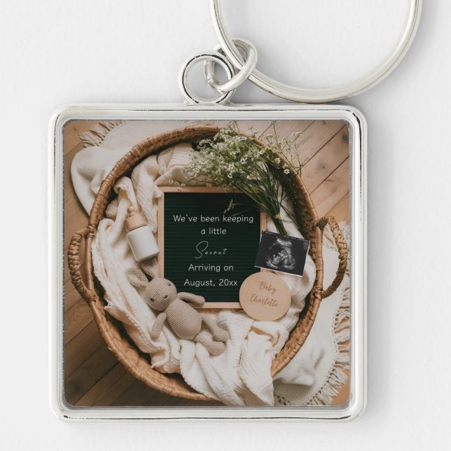 Boho Neutral Pregnancy announcement keepsake  Keychain (Front)