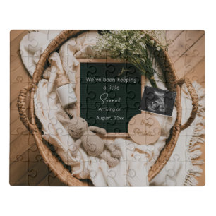 Boho Neutral Pregnancy reveal surprise keepsake  Jigsaw Puzzle