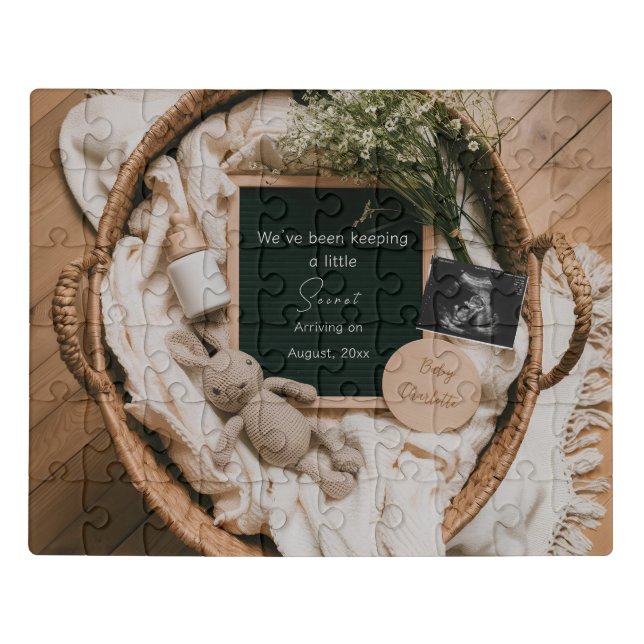 Boho Neutral Pregnancy reveal surprise keepsake  Jigsaw Puzzle (Puzzle Horizontal)