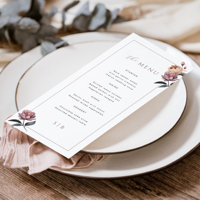Boho Neutral Purple Floral Wedding Menu (Creator Uploaded)