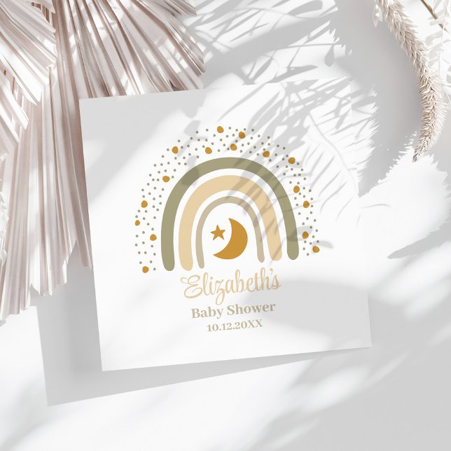Boho Neutral Rainbow Baby Shower Napkins (Boho Neutral Rainbow Baby Shower Napkins on a sunny white table.)