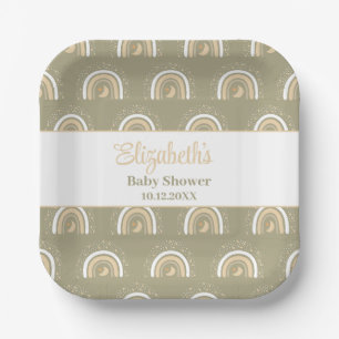 Boho Neutral Rainbow Baby Shower Paper Plates