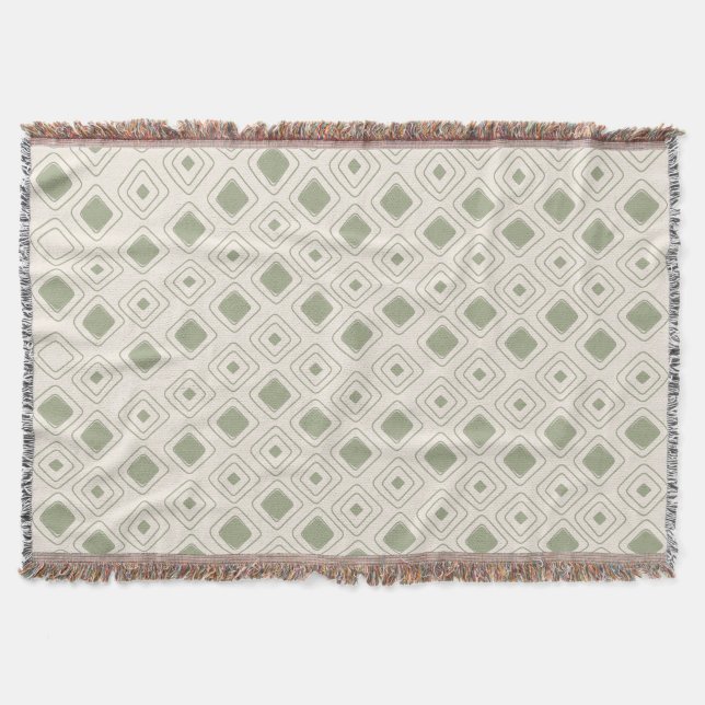 Boho Neutral Sage Tribal Geometric Aztec Pattern Throw Blanket (Front)