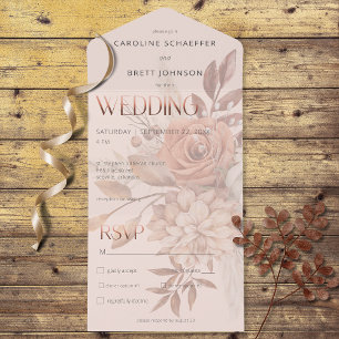Boho Neutral Soft Autumn Bouquet Blush Dinner All In One Invitation