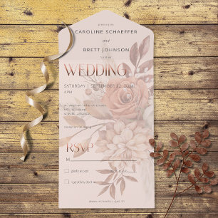 Boho Neutral Soft Autumn Bouquet Blush No Dinner All In One Invitation
