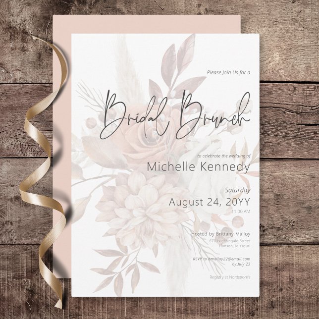 Boho Neutral Soft Floral Bouquet Bridal Brunch Invitation (Boho Neutral Soft Floral Bouquet Bridal Brunch Invitation)