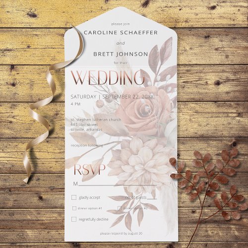 Boho Neutral Soft Focus Autumn Bouquet Dinner All In One Invitation