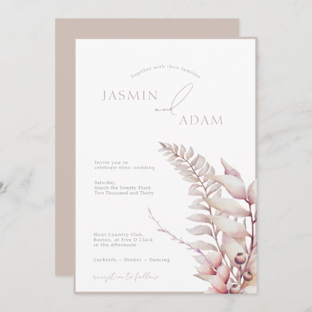 Boho Neutral Soft Pink Simple Wedding  Invitation (Front/Back)