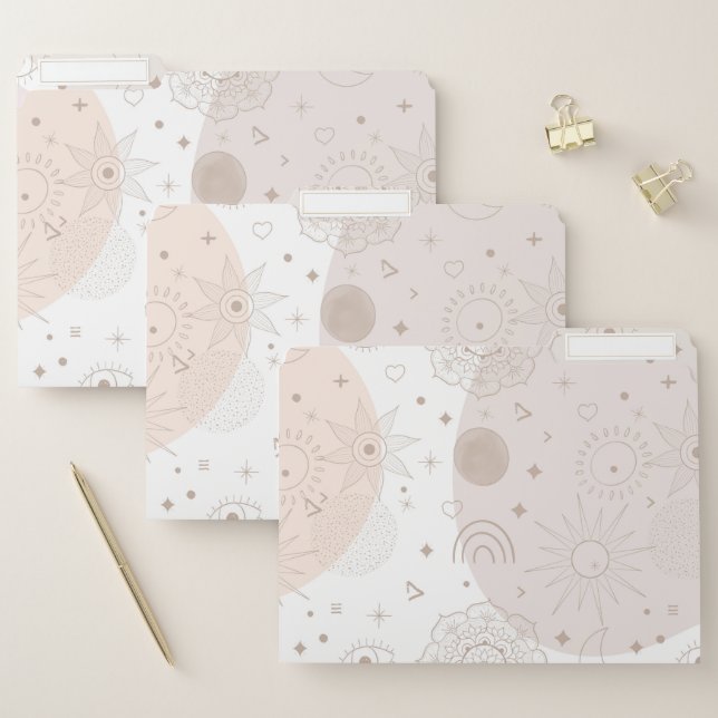 Boho Neutral Space Doodles Aesthetic Design File Folder (Set)