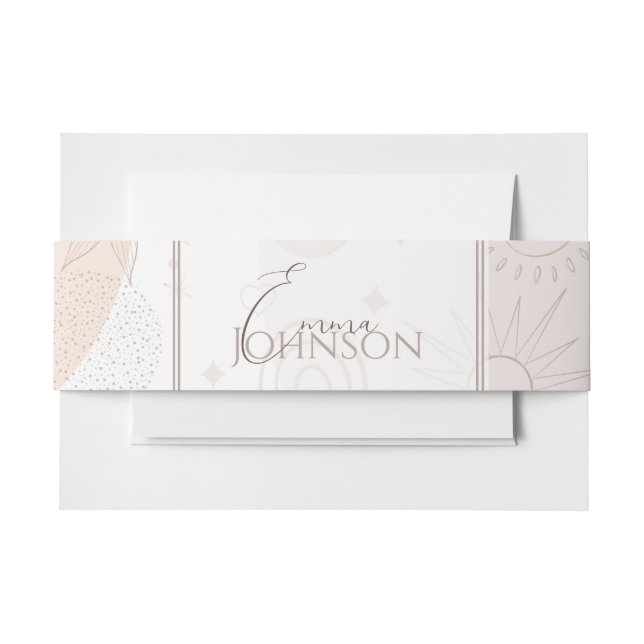 Boho Neutral Space Doodles Aesthetic Design Invitation Belly Band (Front Example)