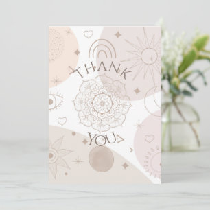Boho Neutral Space Doodles Aesthetic Design Thank You Card