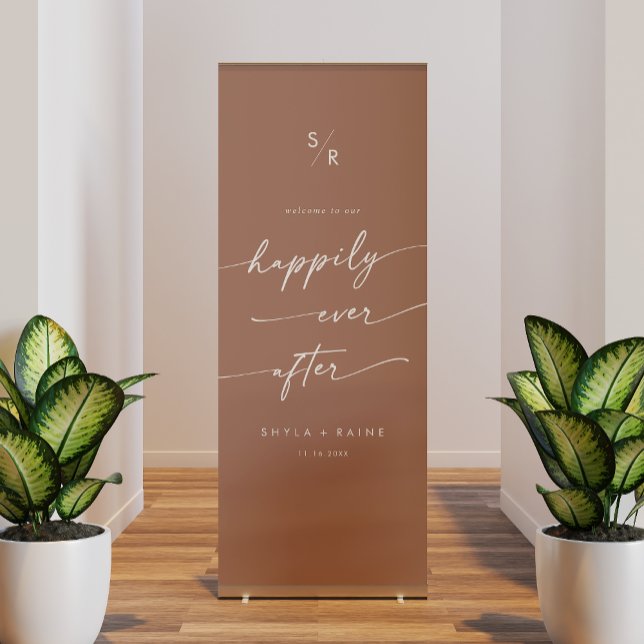 Boho Neutral Taupe Happily Ever After Welcome Retractable Banner (Creator Uploaded)