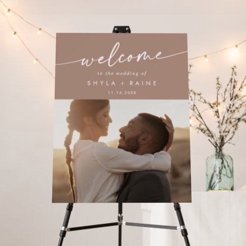 Boho Neutral Taupe Photo Wedding Welcome Sign