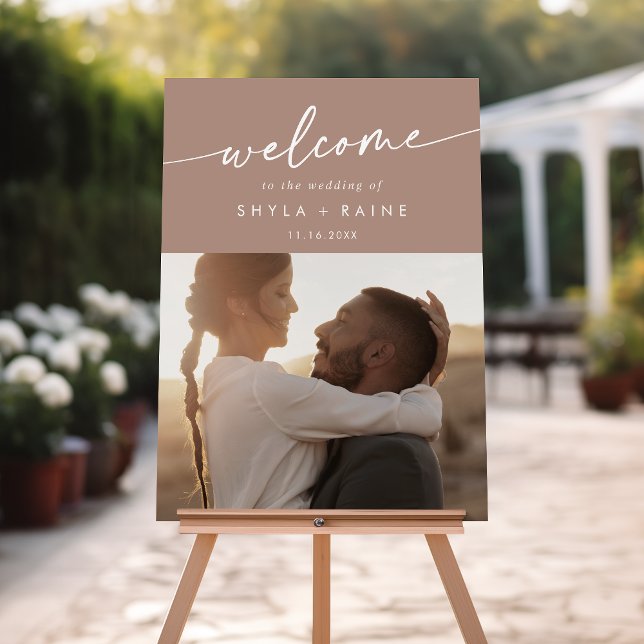 Boho Neutral Taupe Photo Wedding Welcome Sign (Creator Uploaded)