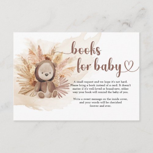 Boho neutral teddy bear pampas grass book request enclosure card