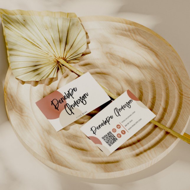 Boho Neutral Terracotta Modern QR Code Trendy Business Card (Creator Uploaded)