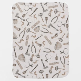 Boho Neutral Watercolor Construction Tools Baby Blanket