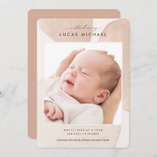 Boho Neutral Watercolor Elegant Photo Announcement